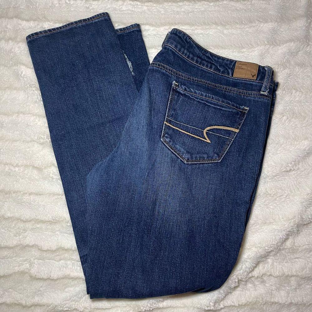 American Eagle Plus-size 16 skinny distressed denim jeans medium stone wash